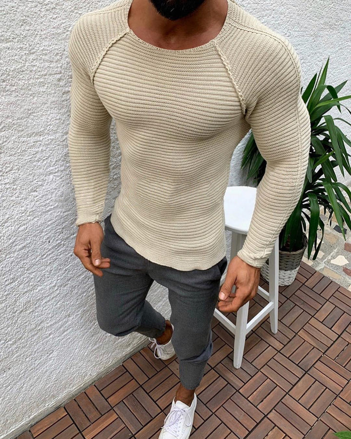 Herren nan figurbetonter Strickpullover mit Raglanärmeln und elastischer Struktur Drune