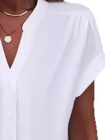 Damen Kurzarm Button-Up Faltenbluse Drune