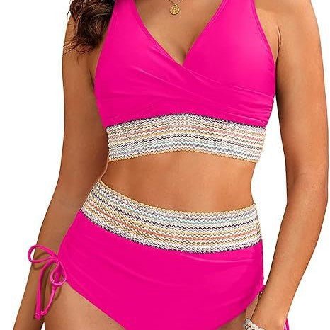 Damen Hochgeschnittener Bikini mit eleganter Wickeloptik und dekorativem Bund Drune