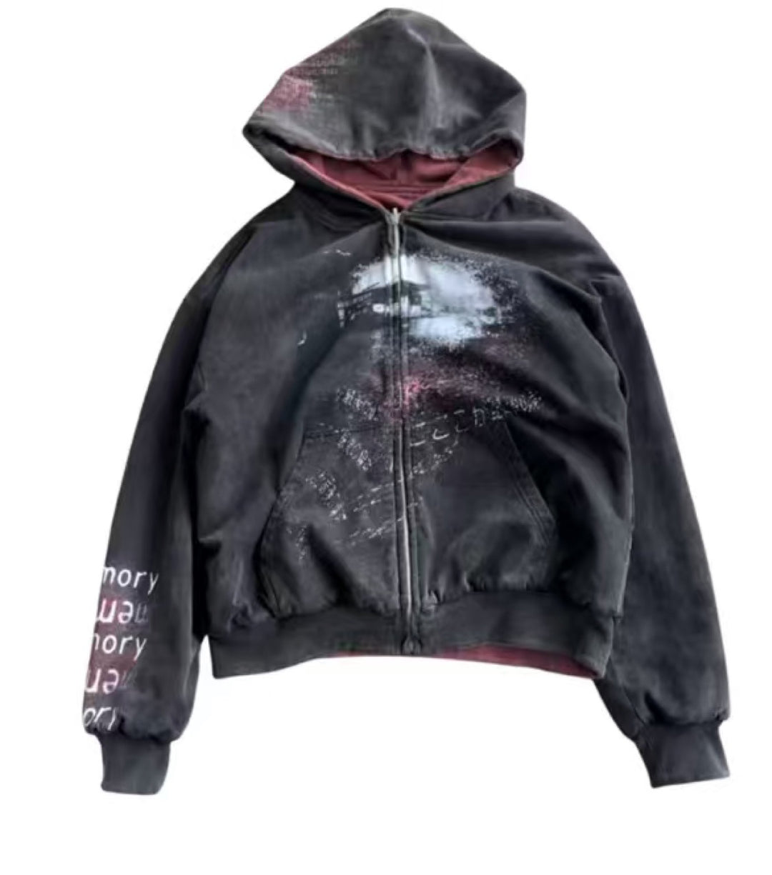 Damen lässige Kapuzenjacke mit aufgedrucktem Grafikmuster und seitlichen Eingrifftaschen Drune