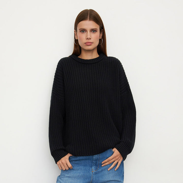 Damen lockerer Strickpullover mit weitem Schnitt Drune