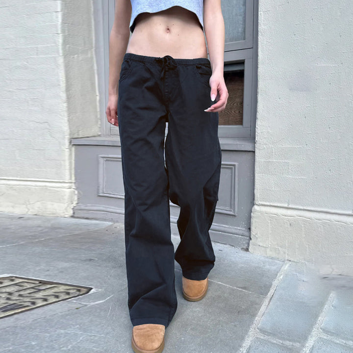 Damen Weite Baumwoll-Hose mit Elastikbund, Tunnelzug und Eingrifftaschen Drune