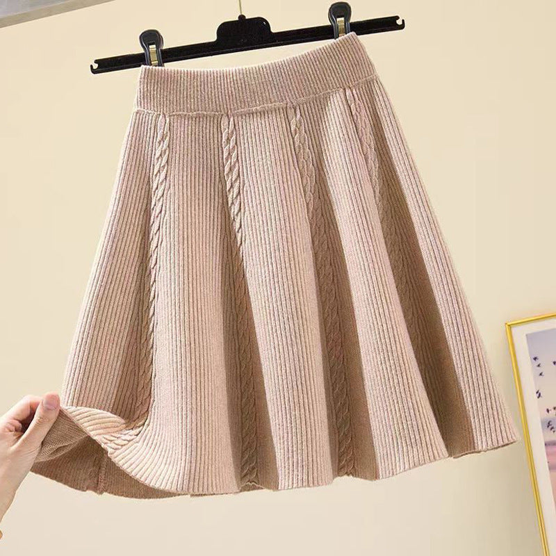 Damen Wadenlanger Strickrock mit Zopfmuster Drune