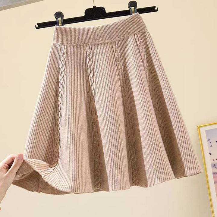 Damen Wadenlanger Strickrock mit Zopfmuster Drune