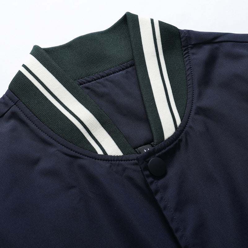 Herren Varsity-Bomberjacke im Retro-College-Stil mit kontrastärmeln und gestreiften Rippbündchen Drune