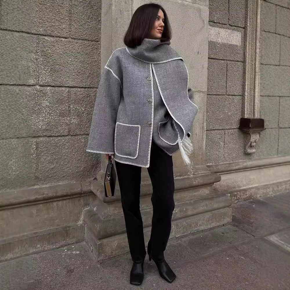 Damen Kuschelige Fleecejacke mit eleganten Fransen und Knopfdetail Drune