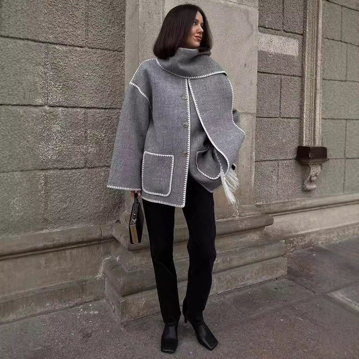Damen Kuschelige Fleecejacke mit eleganten Fransen und Knopfdetail Drune