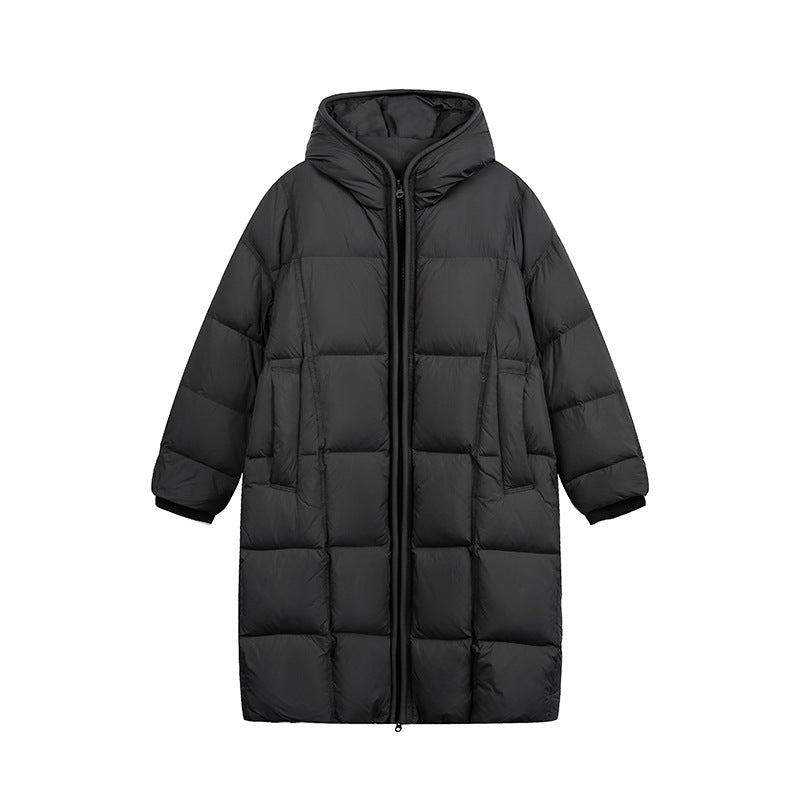 Damen Langer Steppmantel mit Kapuze, Oversize Thermoisolierung Drune