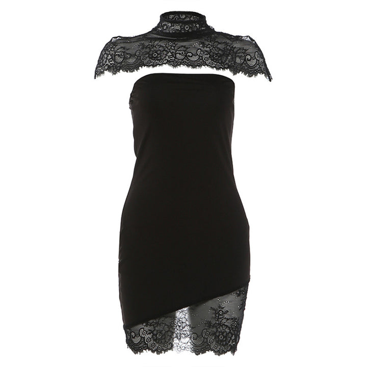 Damen Spitzen Minikleid mit elegantem Stehkragen und gerafften Details Drune