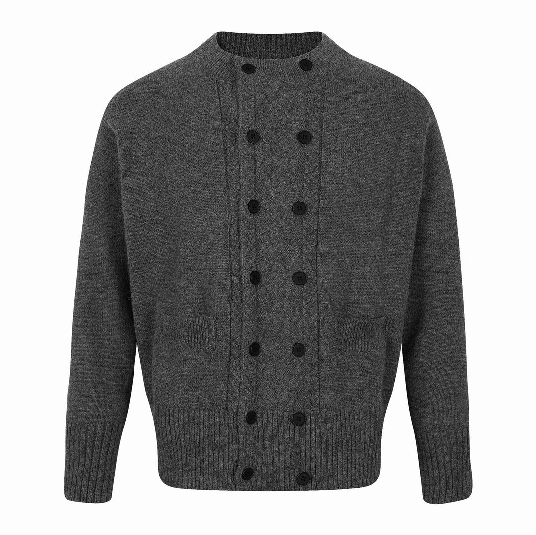 Herren Doppelt geknöpfte Strickcardigan mit Zopfmuster und Stehkragen Drune