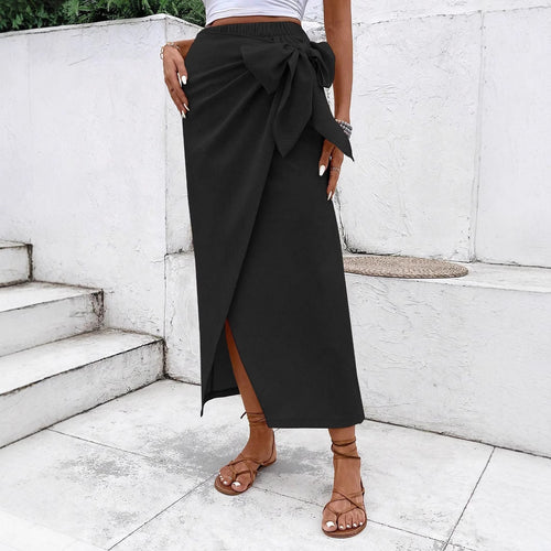 Damen Eleganter Wickelrock mit Schleifendetail Drune