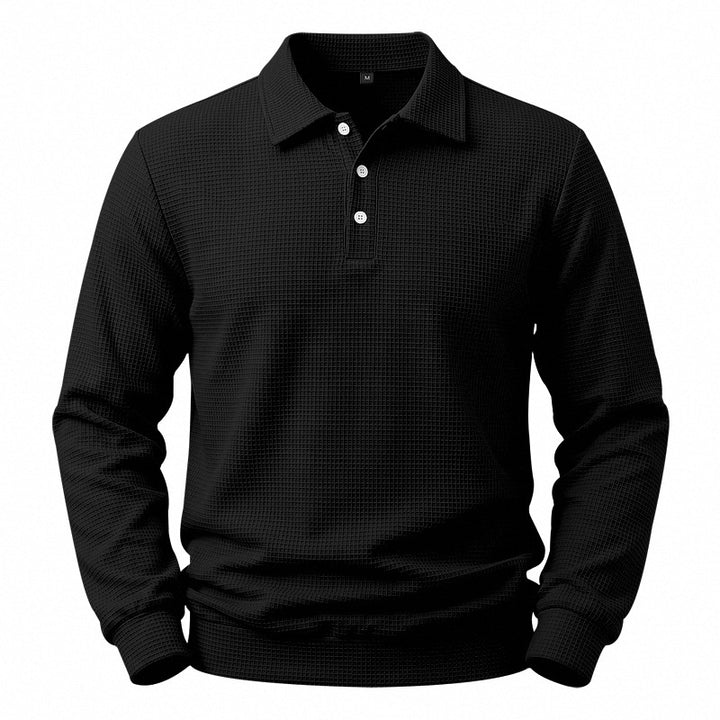 Herren Langarm-Poloshirt mit Waffelstruktur und Baumwollmix Drune