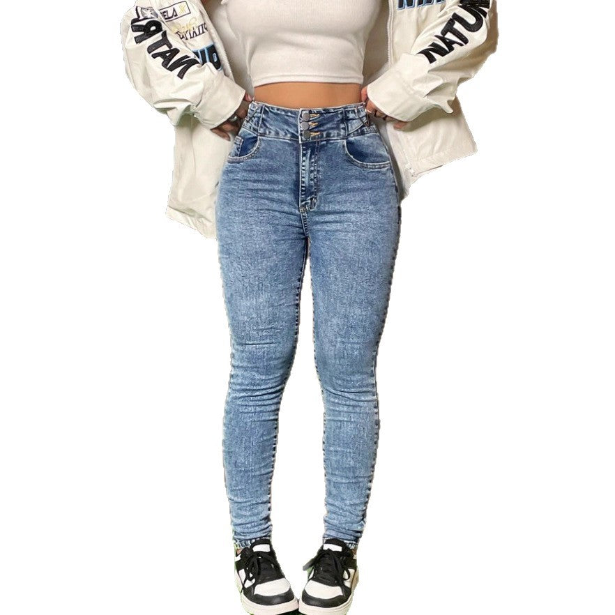 Damen Hochgeschnittene Sculpting-Jeans im eng anliegenden Schnitt mit elastischem Formbund Drune