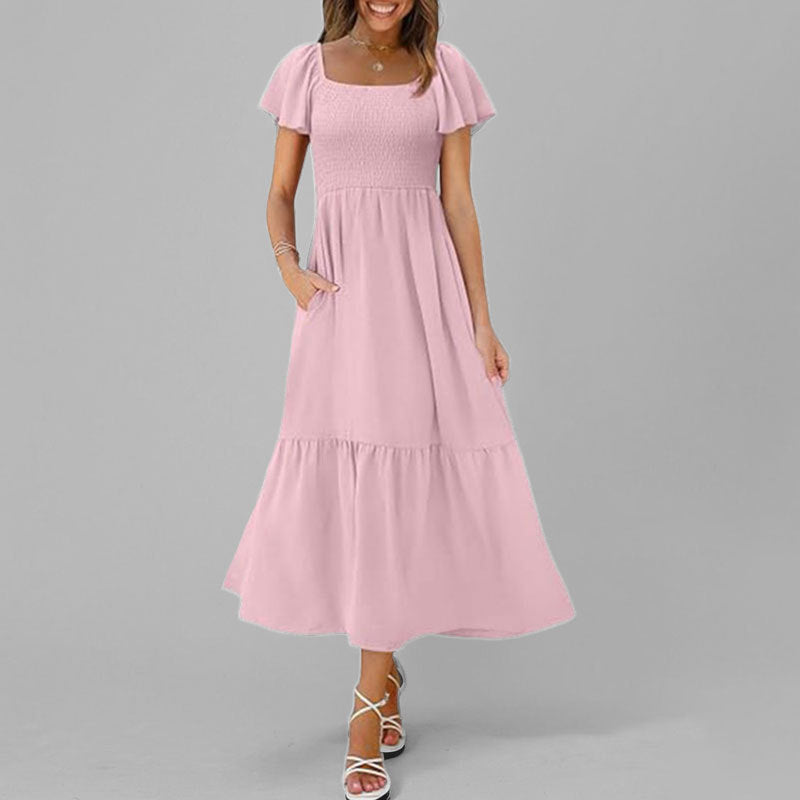 Damen Maxikleid mit schickem Quadrat-Ausschnitt und voluminösen Ärmeln Drune
