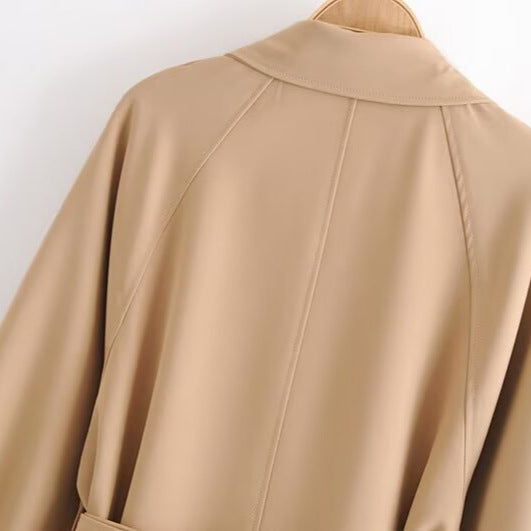 Damen Doppelreihiger Trenchcoat mit Taillengürtel und Schulterpasse Drune
