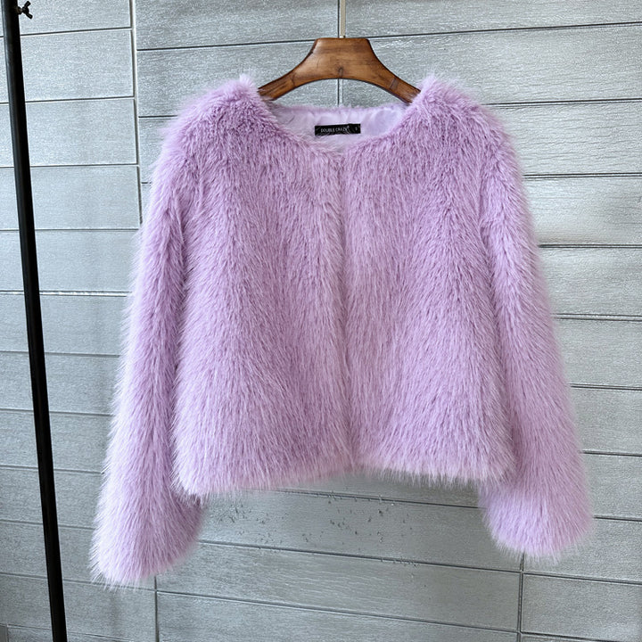 Damen Kurze glamouröse Kunstfelljacke mit lockeren Ärmeln Drune