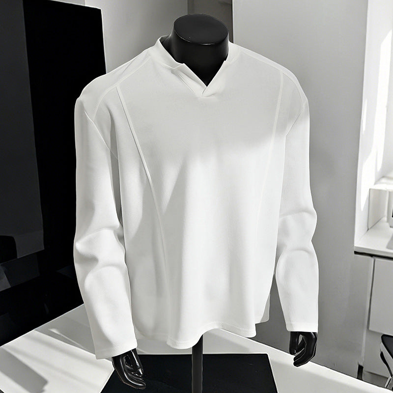 Herren Oversize-Langarmshirt mit V-Notch-Kragen, minimalistischer Schnitt und weichem Baumwollmix Drune
