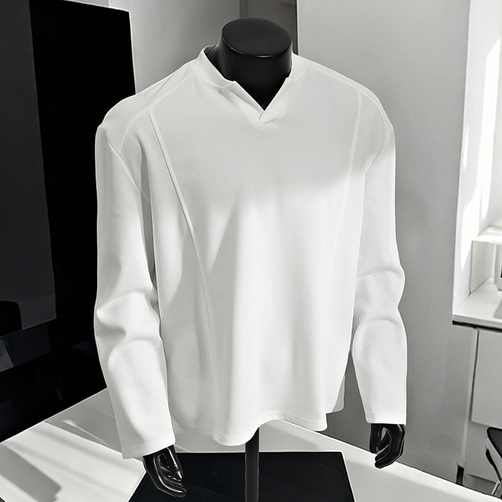 Herren Oversize-Langarmshirt mit V-Notch-Kragen, minimalistischer Schnitt und weichem Baumwollmix Drune