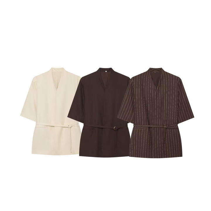 Damen Kimono-Minikleid mit Wickelgürtel und V-Ausschnitt Drune