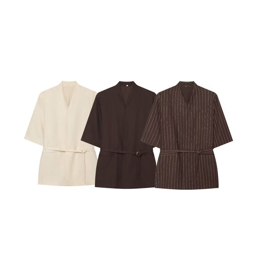 Damen Kimono-Minikleid mit Wickelgürtel und V-Ausschnitt Drune