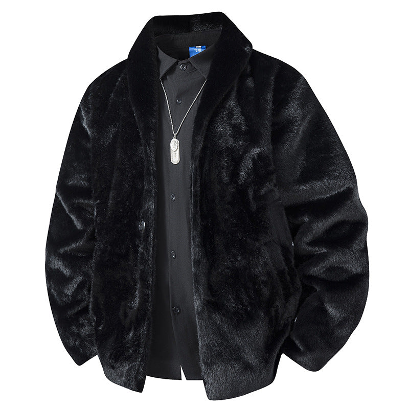 Herren Luxuriöse Kurzblazer‑Jacke aus Kunstfell mit Schalkragen Drune