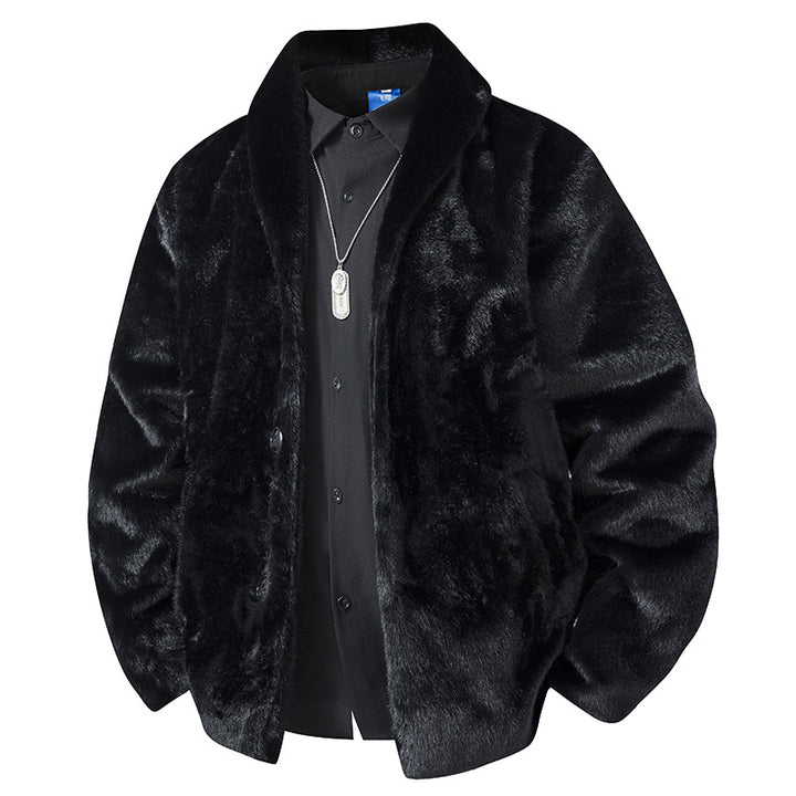 Herren Luxuriöse Kurzblazer‑Jacke aus Kunstfell mit Schalkragen Drune