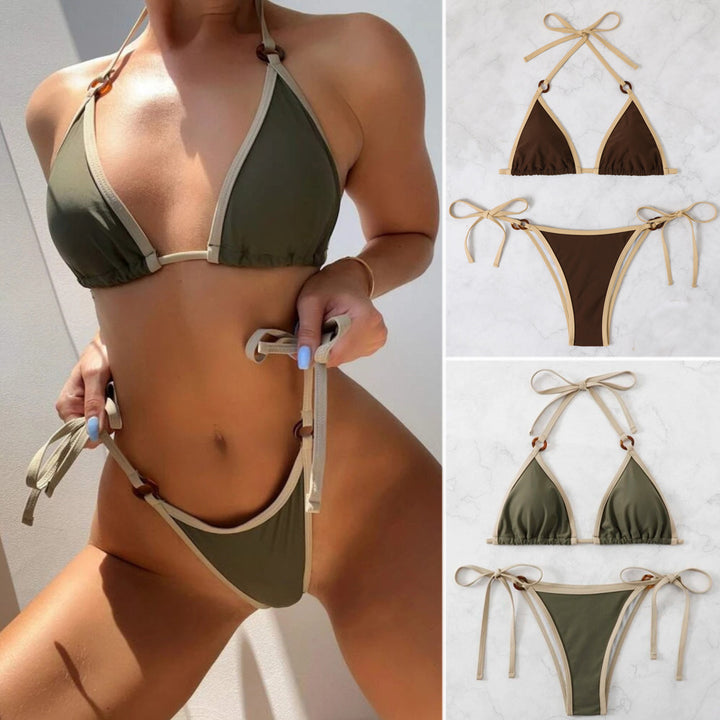 Damen Triangel-Bikini mit verstellbaren Trägern und Ringdetails Drune