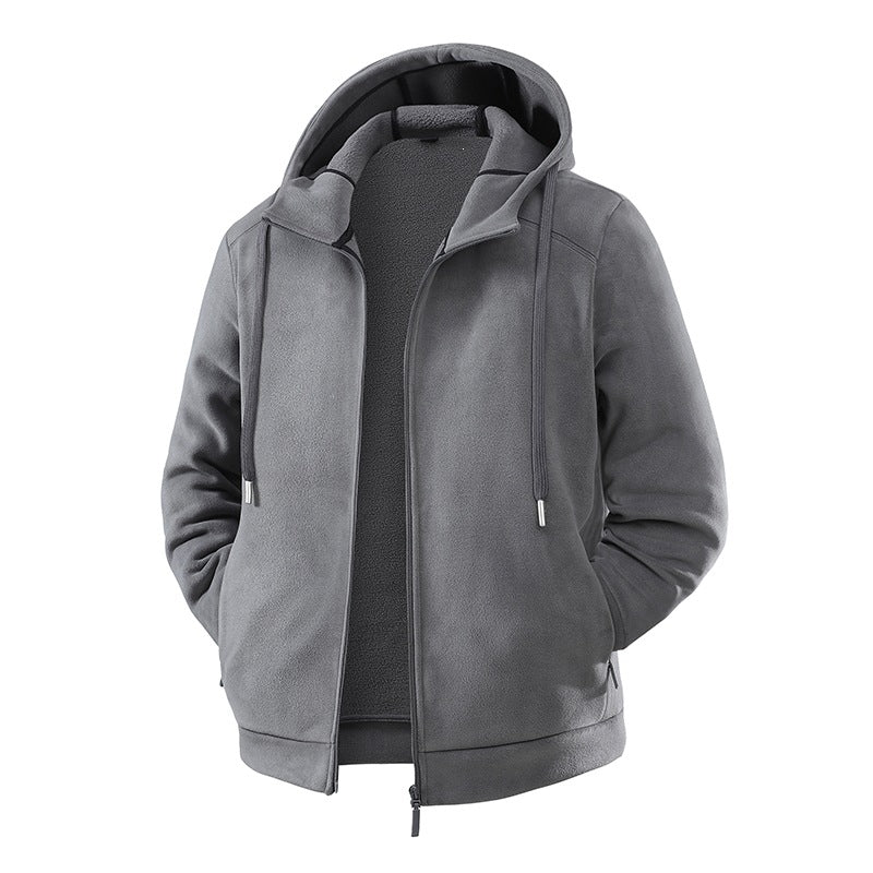 Herren Fleece-Softshell Hybridkapuzenjacke mit Teddy-Innenfutter & verstellbarer Kapuze Drune