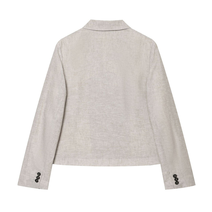 Damen nan cropped Leinenblazer mit fallendem Revers Mehrfachknopfleiste und aufgesetzten Pattentaschen Drune
