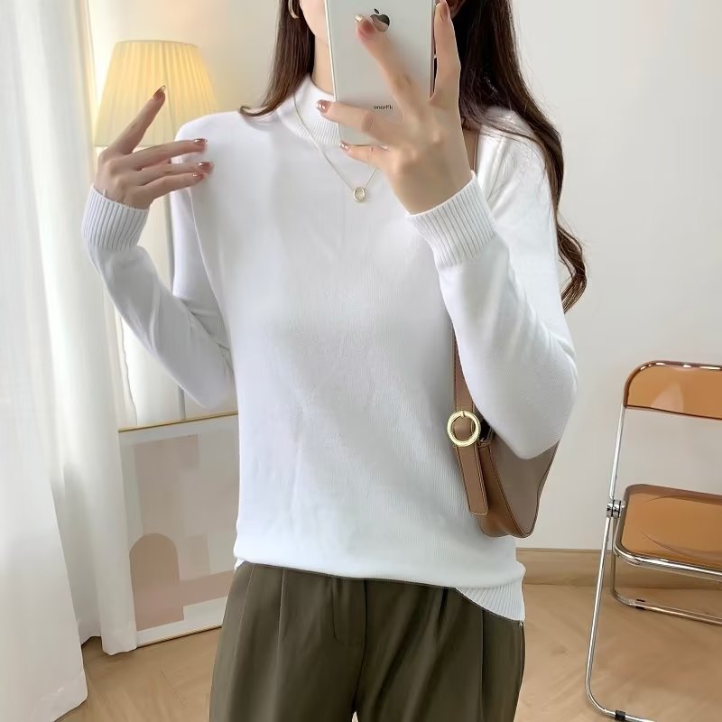 Damen Feiner Langarm-Feinstrickpullover mit schmalem Stehkragen und gerippten Bündchen Drune