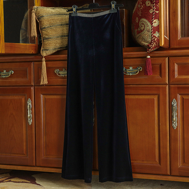 Damen Hochtaillierte Samt‑Flaredhose mit elastischem Glanzbund Drune