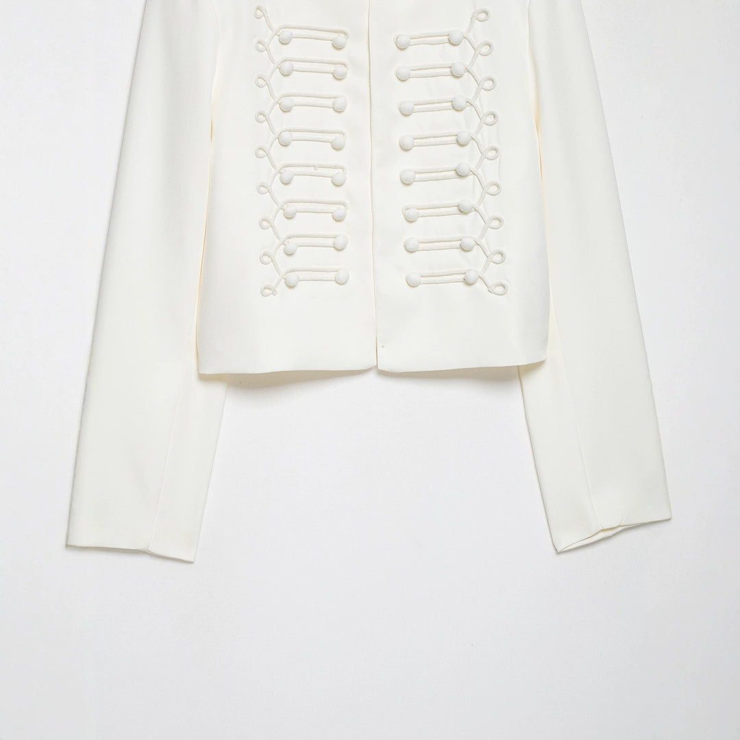 Damen Korddetail-Bolerojacke mit Stehkragen und Paraderiegel-Optik Drune
