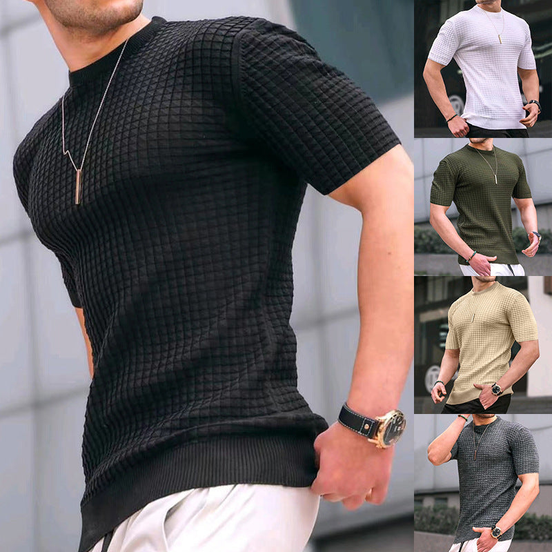 Herren nan Waffelstruktur-Kurzarm-Strickshirt mit schmaler Passform und elastischem Rippsaum Drune