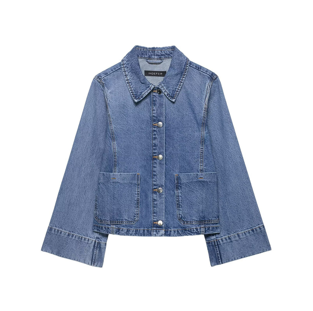 Damen Oversize-Denimjacke im Boxy-Schnitt mit kurzer Silhouette und aufgesetzten Taschen Drune