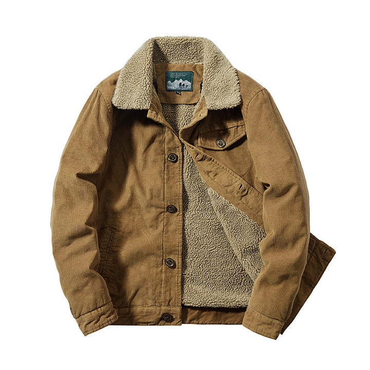 Herren Cordjacke mit wärmender Sherpa‑Innenseite und Teddykragen im Worker‑Blouson‑Stil Drune