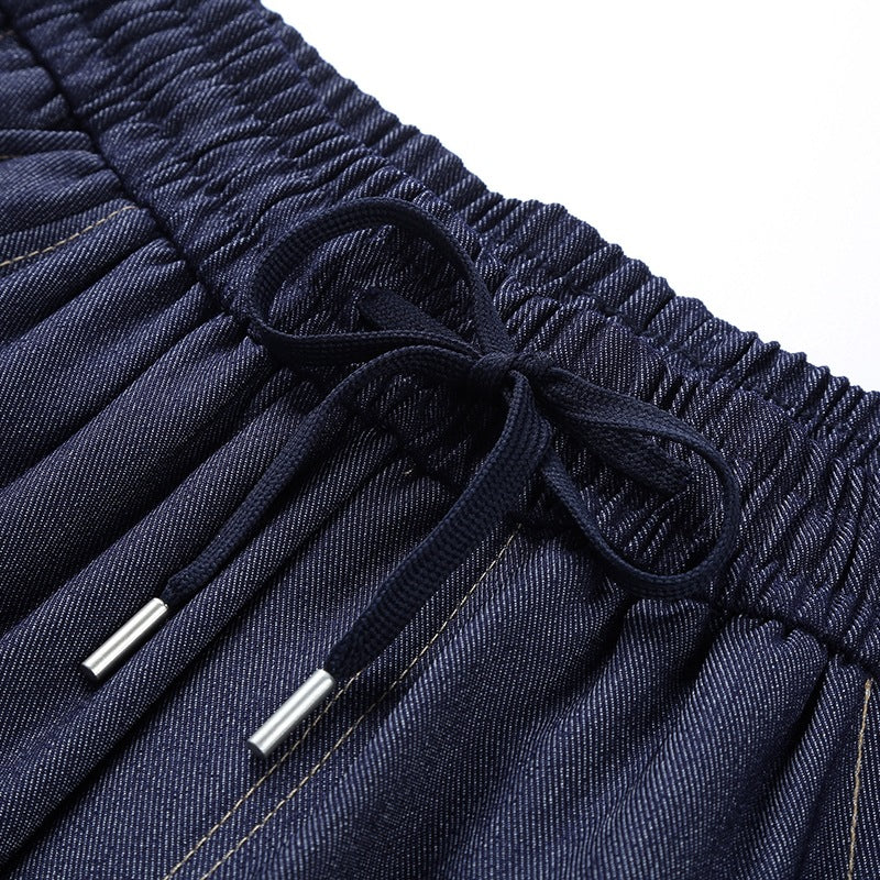 Damen Weite Denim-Jogginghose mit Elastischem Bund, Tunnelzug & Vintage-Waschung Drune