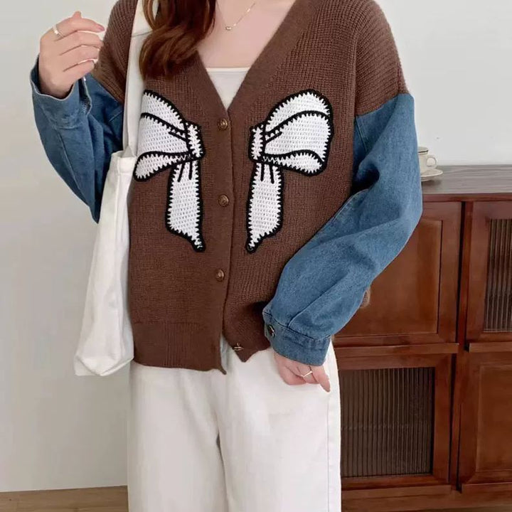 Damen Modischer Cardigan mit dekorativer Schleifenstickerei Drune