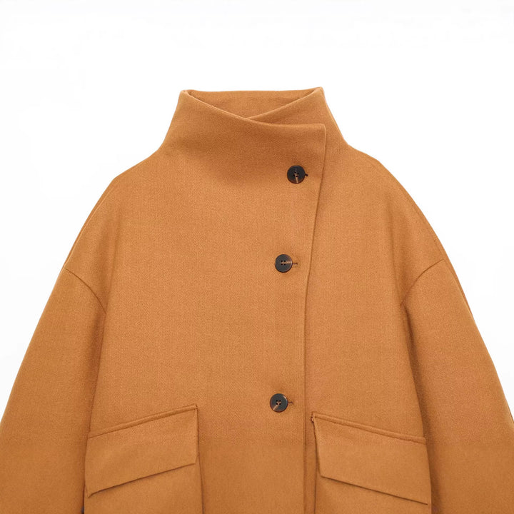 Damen Boxy-Kurzmantel mit hohem Stehkragen und großen Pattentaschen Drune