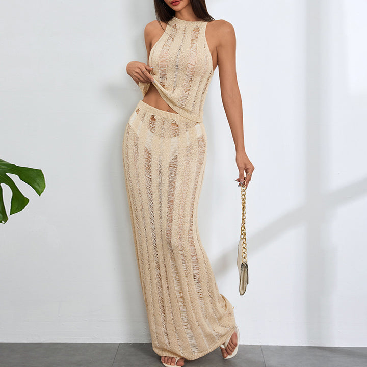Damen Maxikleid mit transparenter Häkelstruktur und modischen Cut-Outs Drune