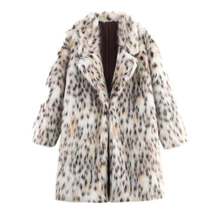Damen Midimantel aus Kunstfell mit Leoparden‑Print, oversized Schnitt und Schalkragen Drune