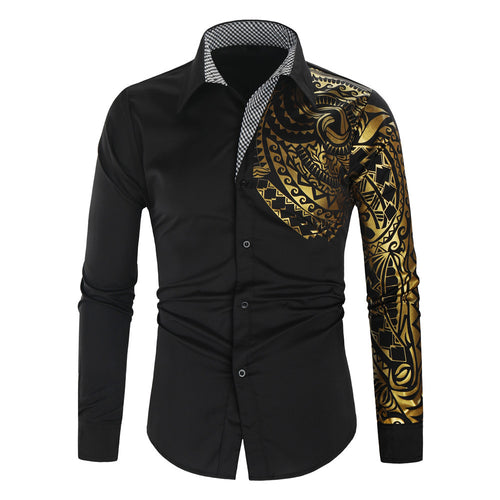 Herren Hemd mit asymmetrischem Tribal-Print, Slim-Fit und kontrastierter Innenblende Drune