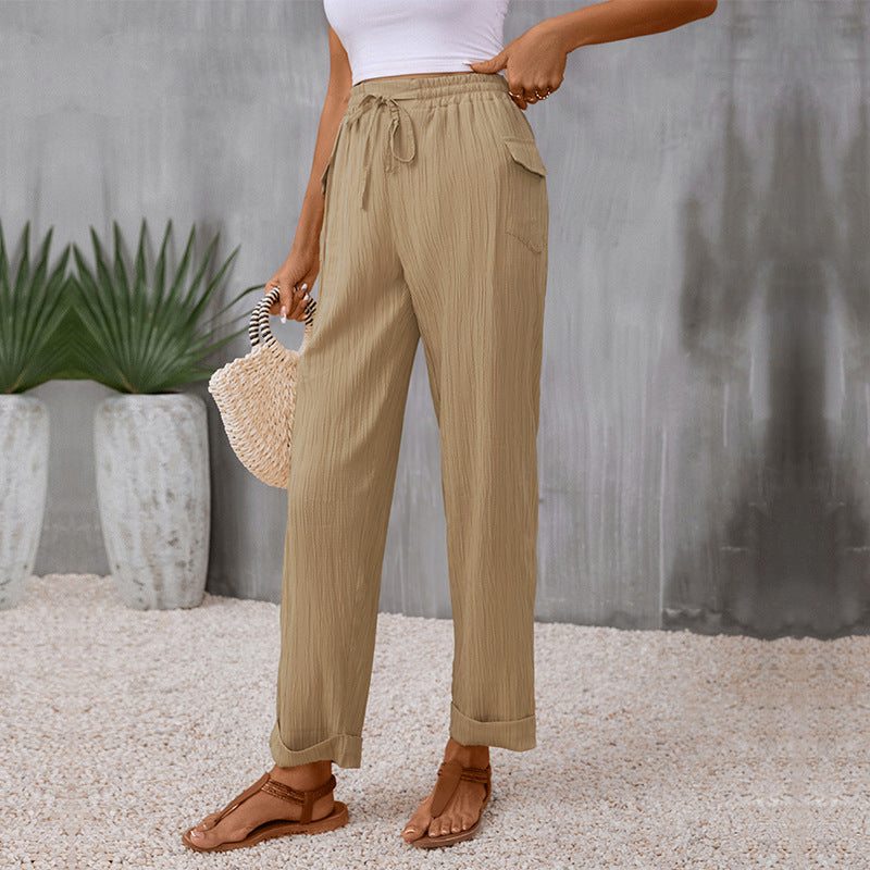 Damen Lässige Sommerhose mit Gummizug und Seitentaschen Drune