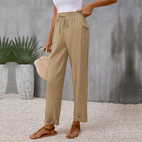 Damen Lässige Sommerhose mit Gummizug und Seitentaschen Drune