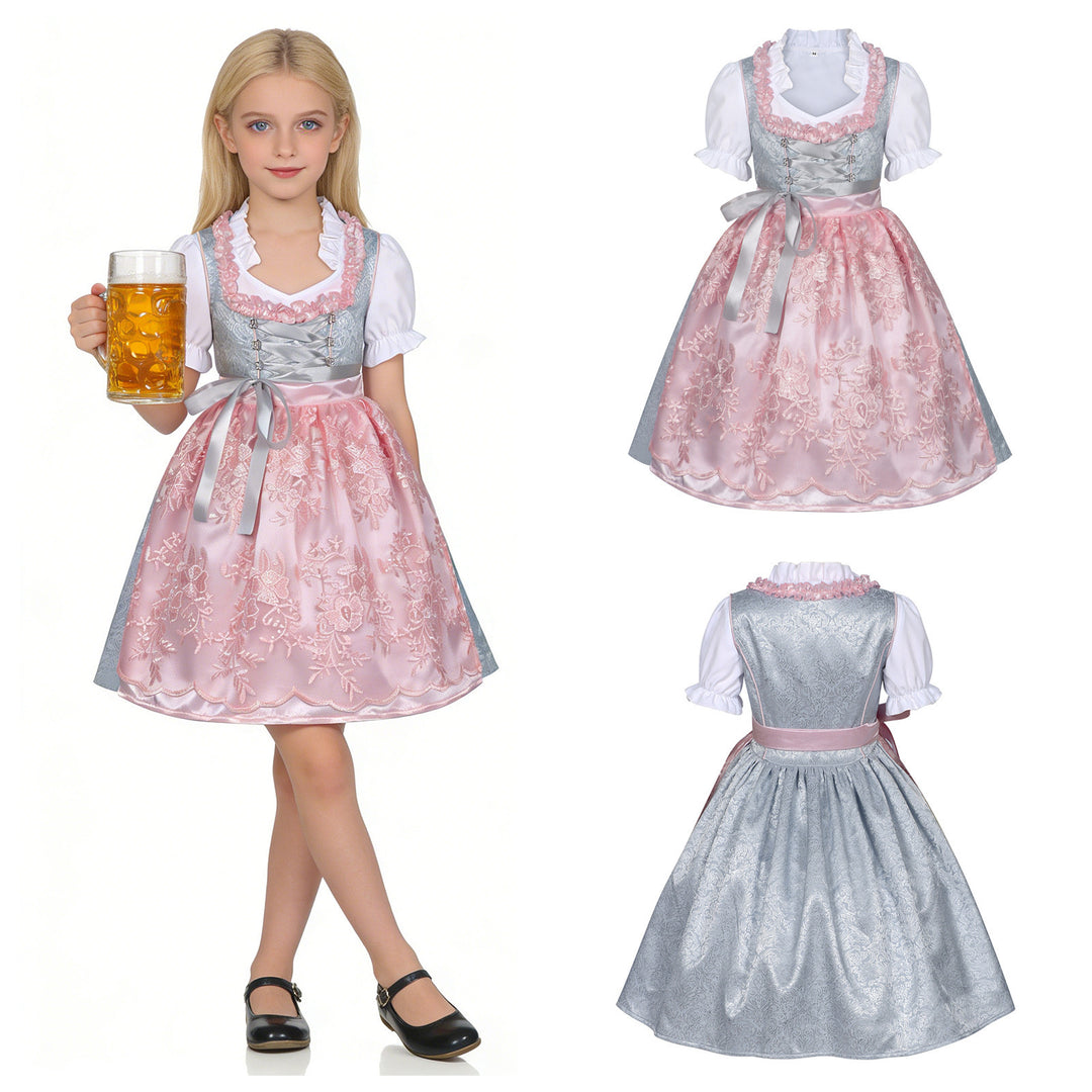 Damen nan traditionelles Kinderdirndl mit bestickter Schürze und Rüschenbluse Drune