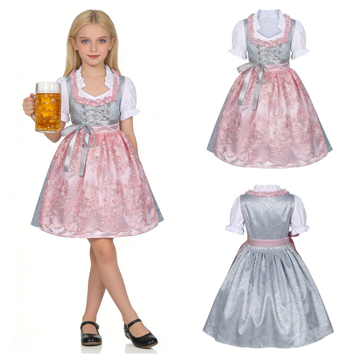 Damen nan traditionelles Kinderdirndl mit bestickter Schürze und Rüschenbluse Drune