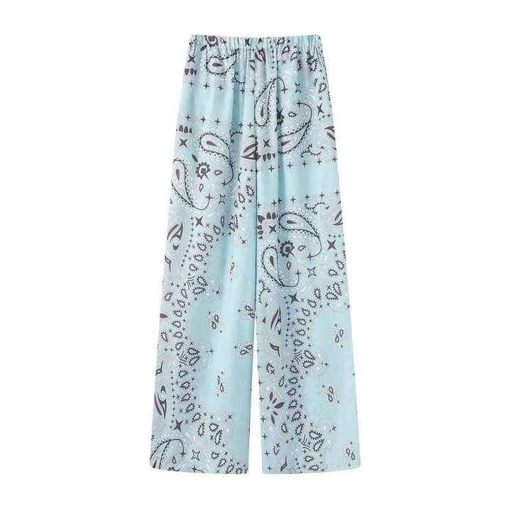 Damen nan weit geschnittene Palazzo-Hose mit Paisley-Print und elastischem Bund Drune