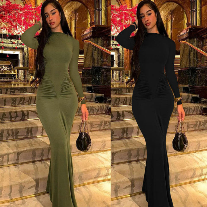 Damen Elegantes Langarm-Maxi-Kleid mit figurformendem Design Drune