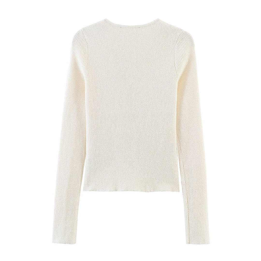 Damen Asymmetrischer Feinstrick-Cardigan mit Perlmuttknöpfen und gerippter Struktur Drune
