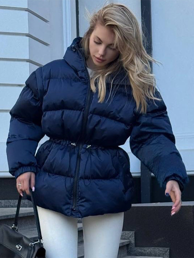 Damen Wattierte Kapuzen‑Steppjacke mit Taillen‑Kordelzug und Boxy‑Ärmeln Drune