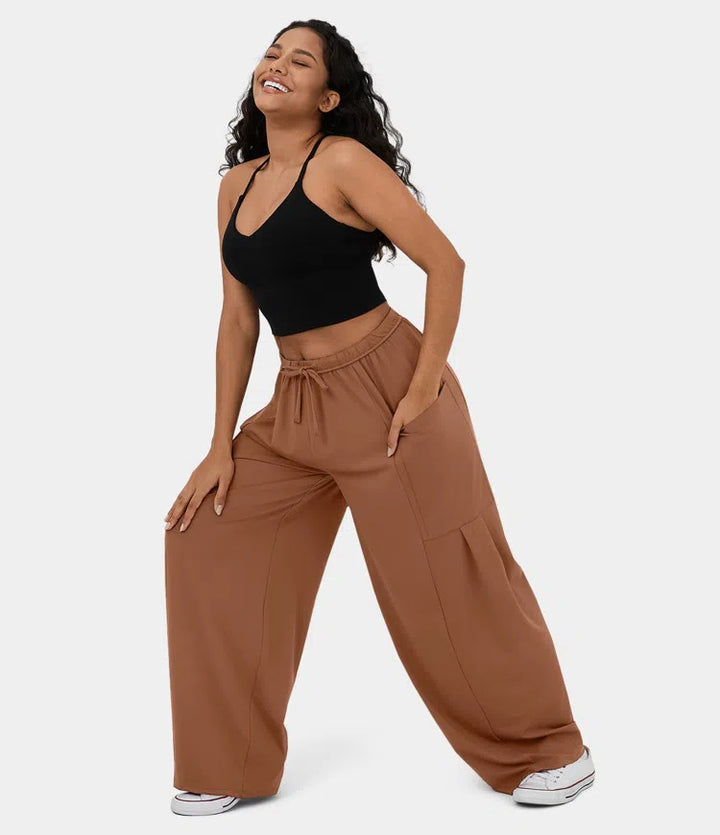 Damen Weite Freizeit-Hose mit elastischem Bund und praktischen Taschen Drune